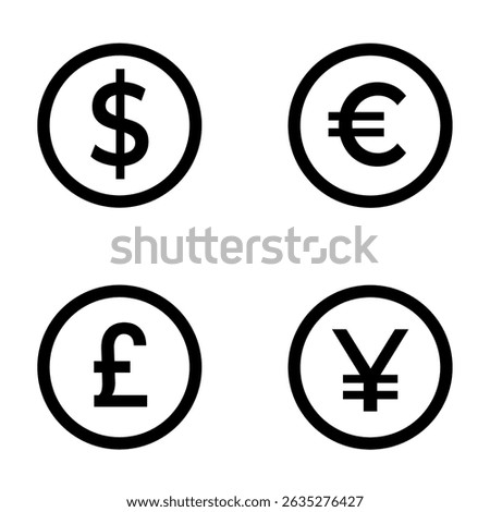 Set of Black and White Currency Icons Dollar euro pound money icon vector