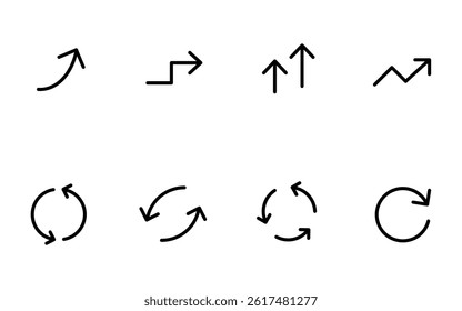 Set of black and white, cute and simple arrow icons, advance and replace, Vector Illustration