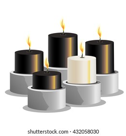 Set of black and white cylindrical candle. Vector illustration.