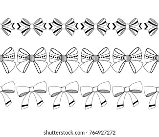 Set of black and white, decorative bows. Ribbons and decorations for gifts. Vector