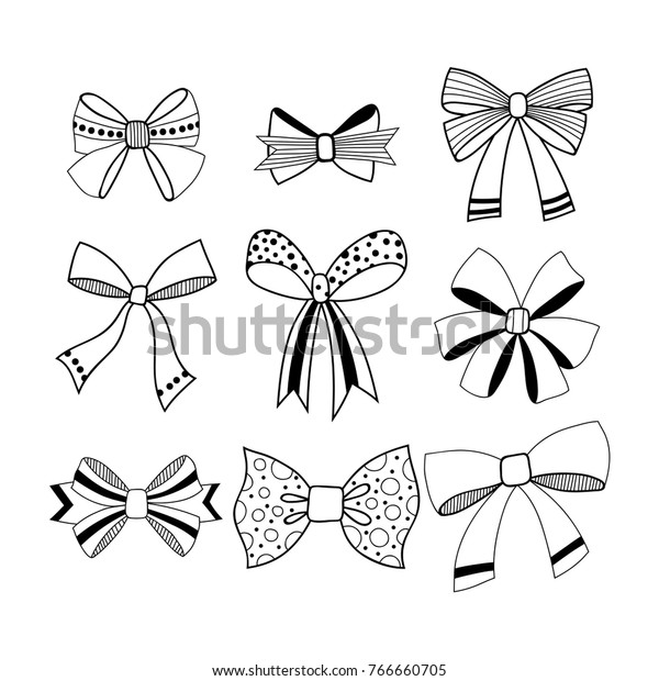 Set Black White Decorative Bows Ribbons Stock Vector (Royalty Free ...