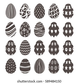 set of black and white decorative easter egg icons
