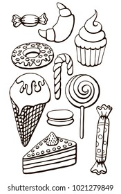 Set of black and white decorative simple painted vector candies