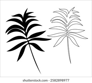 Set of black and white design elements of silhouettes of tropical leaves. Perfect for create fashion apparel fabric, trendy package, bedding, wallpaper, accessories, outerwear, cloth textile.