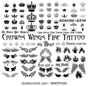 Set of black and white design elements for tattoo monograms. 