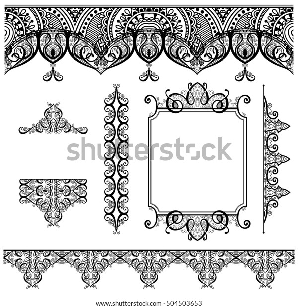 set of black white design elements and page
decoration - frames, divider, stripe pattern, angle collection,
calligraphy vector
illustration