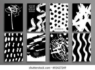 Set of Black and White Design Templates for Brochures, Flyers, Mobile Technologies, Applications, and Online Services, Typographic Emblems, Logo, Banners and Infographic. Abstract Modern Backgrounds. 