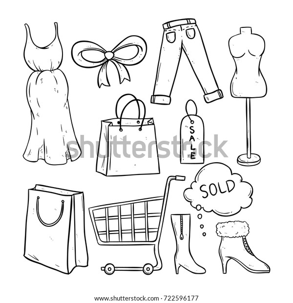 Set Black White Doodle Sketch Shopping Stock Vector (Royalty Free ...