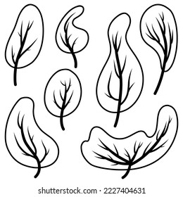 a set of black and white doodle-style trees. elements on a white background.