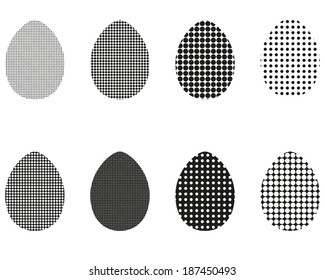 Set of black and white dotted easter eggs silhouettes