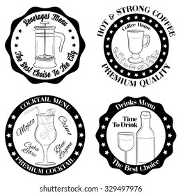 Set of black and white drinks badges on white background vector illustration