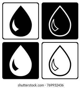 Set of black and white drop icon. Flat and outline design. Vector illustration