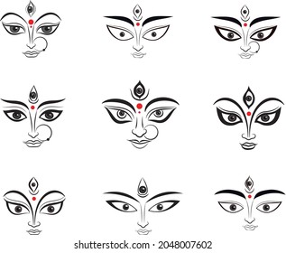 set of black and white Durga face for banners