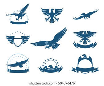 Set of black and white eagles emblems