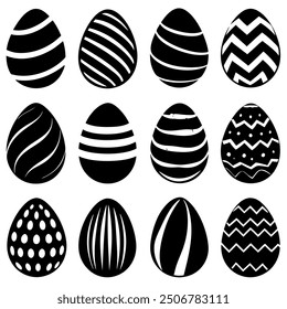 A set of black and white Easter eggs with intricate designs