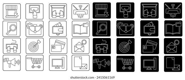 Conjunto de plantillas de negocio de iconos de Ecommerce blanco negro