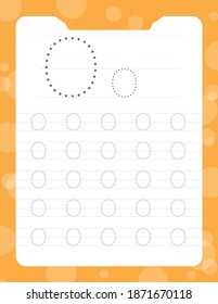 Set of black and white educational pages on line for kids book. Trace alphabet letters from O Printable worksheet for children textbook. Developing skills of writing. Back to school.