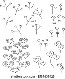 set of black and white elements with hearts vector image 