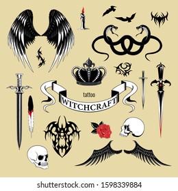 Set of black and white elements for a tattoo.