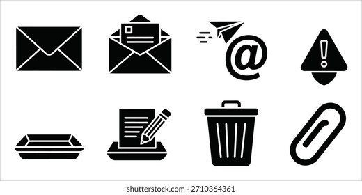 Schwarz-Weiß-E-Mail- und Kommunikationssymbole