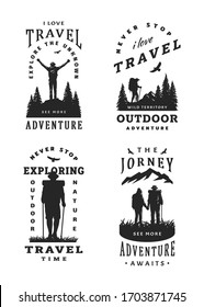 Set of black and white emblems, t-shirt design on the theme of travel.