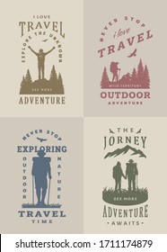 Set of black and white emblems, t-shirt design on the theme of travel.