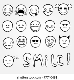 Set of black and white emoticons