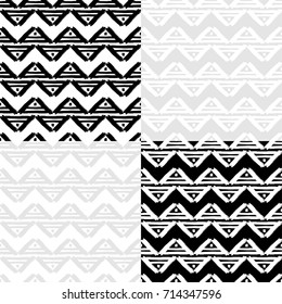 Set of black and white Ethnic boho seamless pattern. A charcoal drawing. Scribble texture. Retro motif. Textile rapport.