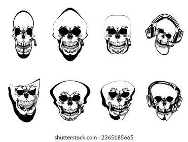  Set of Black and White Evil Skulls's  Vector Art