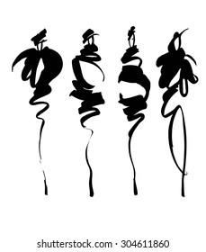 Set of black and white fashion models silhouettes hand drawn , vector illustration