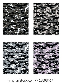 Set of black and white fashionable camouflage patterns , vector illustration.Military print
