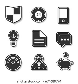 Set of black and white flat icons for websites and applications