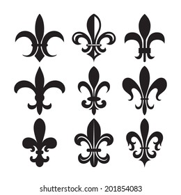 Set of black and white Fleur-de-lys symbols