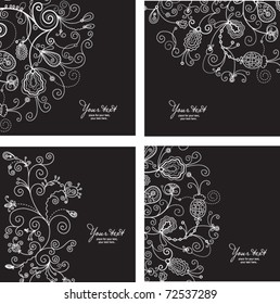 set of black and white floral backgrounds