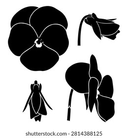 A set of black and white floral illustrations including a rose, pansy, and butterfly, ideal for artistic and decorative projects.