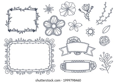 Set of black and white floral line drawings Illustrations and vectors