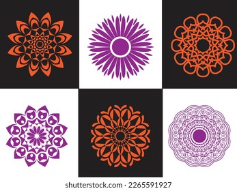  Set of black and white floral mandala ornaments free Vector
