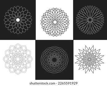  Set of black and white floral mandala ornaments free Vector
