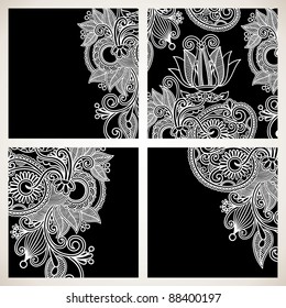 set of black and white floral pattern