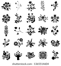Set of black and white flowers