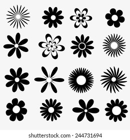 a set of black and white flowers 
