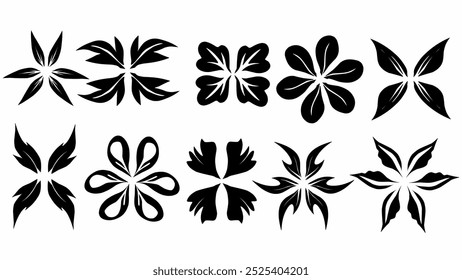 Conjunto de flores en blanco y negro