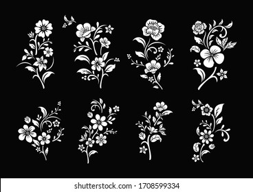 Set of black and white flowers cutting svg