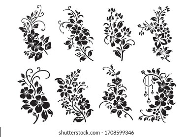 Set of black and white flowers cutting svg