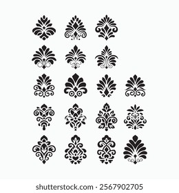 set of black and white flowers Vector illustration.