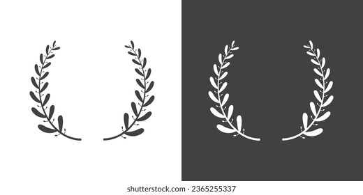 Set of black and white Foliate laurels branches, Black silhouette circular laurel foliate. Vector illustration