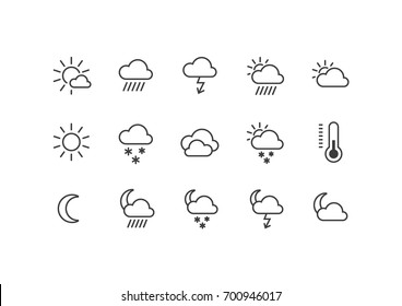 A set of black and white frameless weather icons