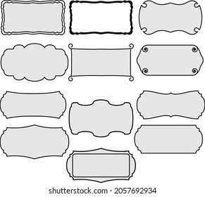 a set of black and white frames and banners of various shapes