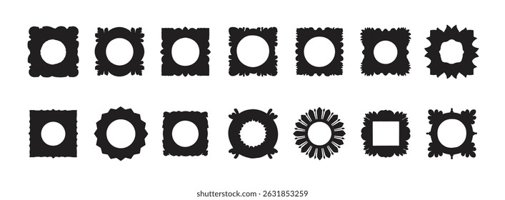 Um conjunto de quadros em preto e branco com diferentes formas.