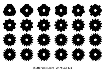 conjunto de engranajes en blanco y negro, muchos puntos de engranajes sobre fondo blanco 